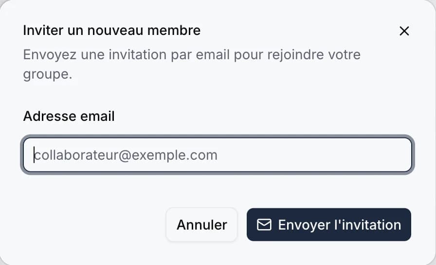 Modal d'invitation d'un nouveau membre